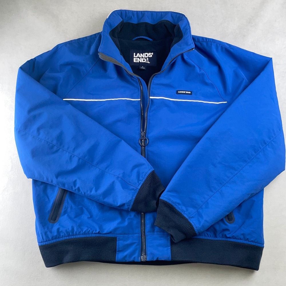 Lands End Squall Royal Blue Fleece Lined‎ Jacket Zip Reflective Outerwear Mens L